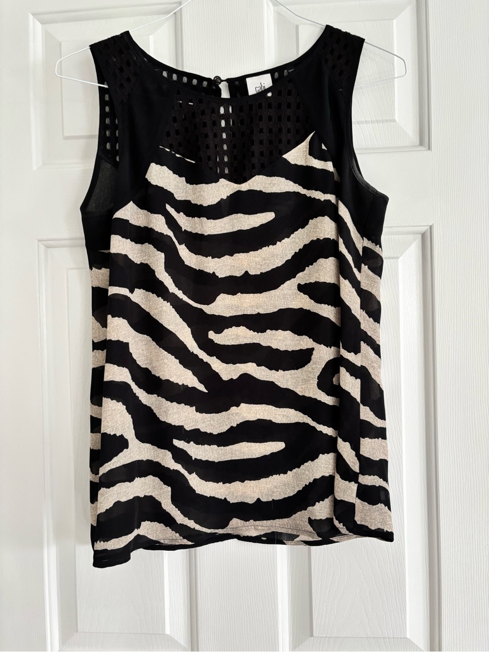 CAbi Black and Cream Zebra Print Sleeveless Camisole